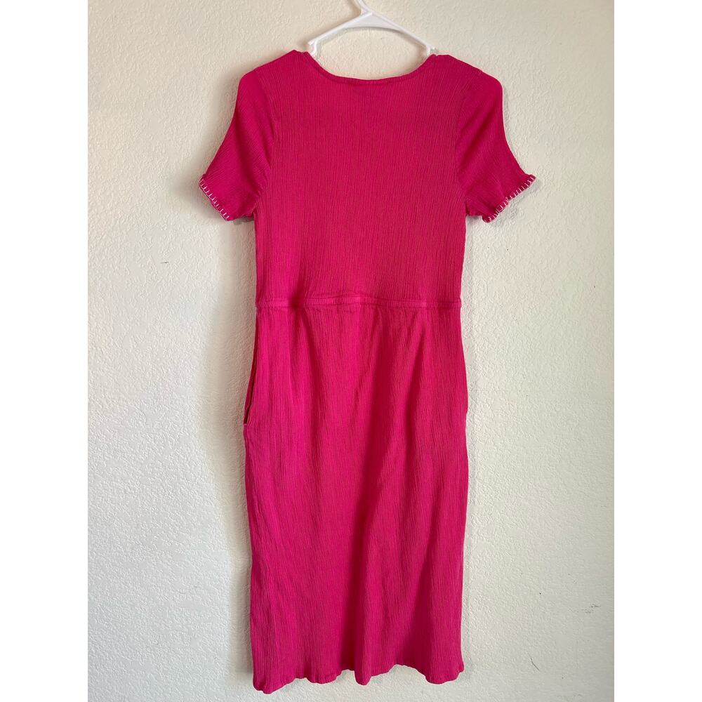 Blair Vintage Embroidered Midi Pink Crinkle Dress Size Medium Summer Beach - Picture 3 of 9